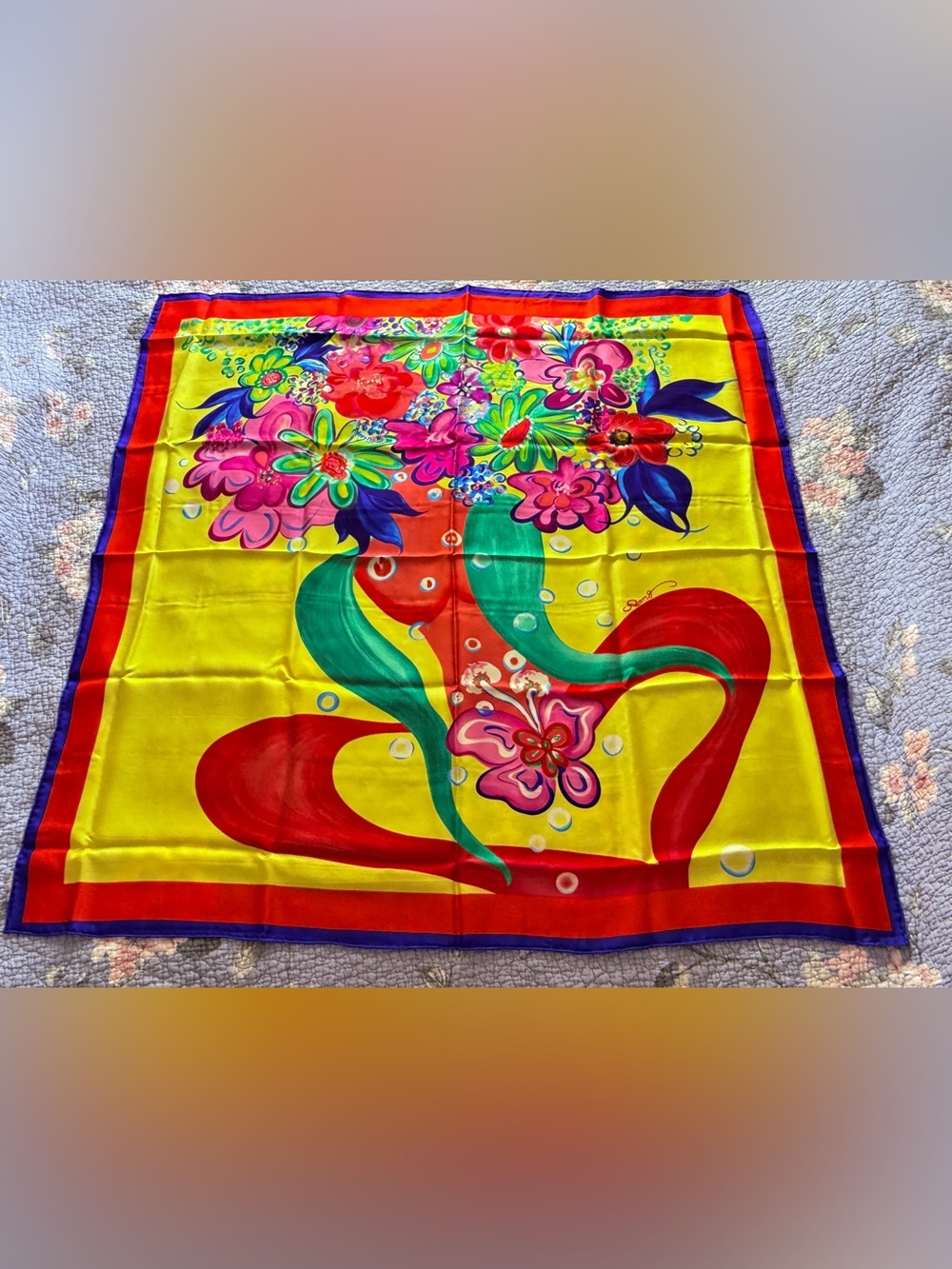 NWOT 100% Mulberry Silk Scarf – Colorful Floral Print